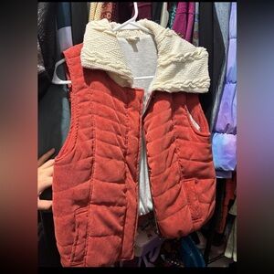 Rust Corduroy Quilted Vest with Cream Knit Collar